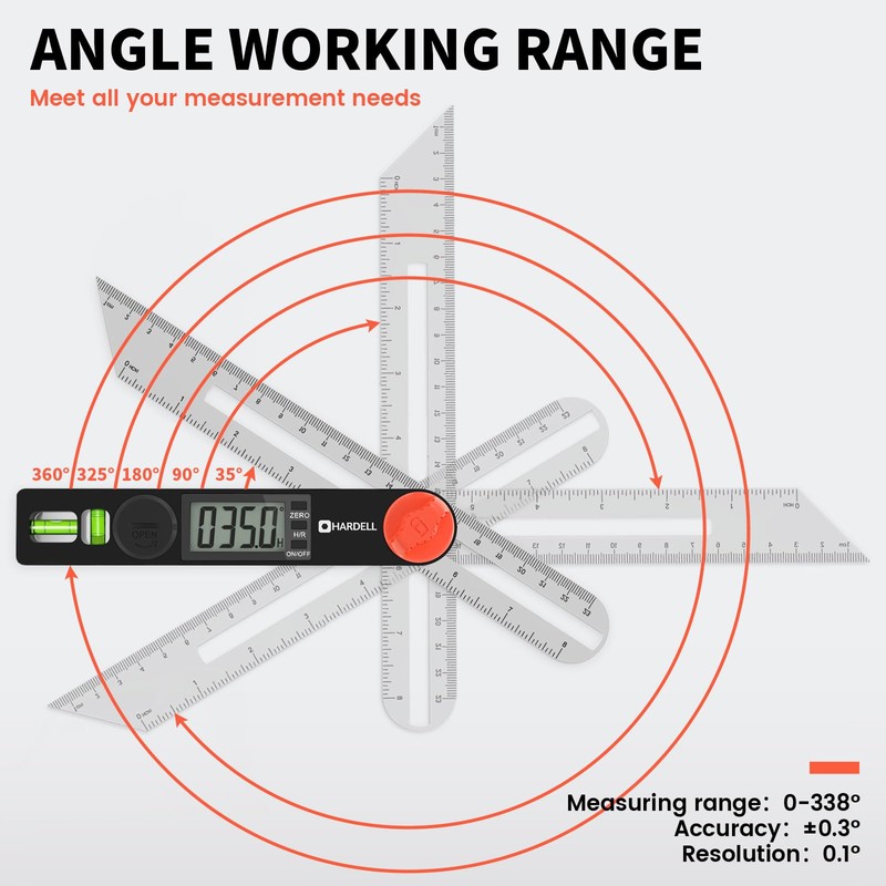 HARDELL Digital Angle Finder, 8 inch 230mm T-Bevel Protractor Ruler,