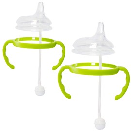 Soft Spout Transition Sippy Cup Kit for Comotomo Baby Bottles - Botabee Conversion Kit Fits 5 and 8 Ounce Bottle - Sippy Cup Baby Bottle Nipple with Weighted Straw & Bottle Handles (Pack of 2, Green)