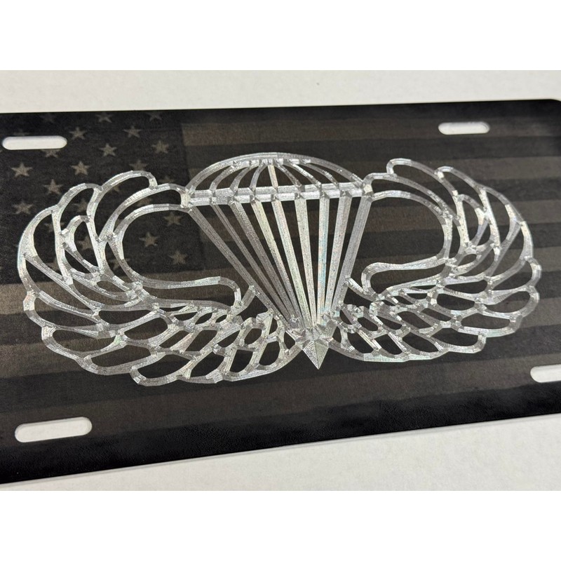 Laser US Flag & Diamond Etched Army Airborne Wings Car