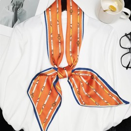 QIUTIMIY Silk Like Scarf for Women Neck Scarf Belt, Satin Scarf for Hair Tie Fashion Purse Scarf for Handbags Accessories Charm(Chain Blue)