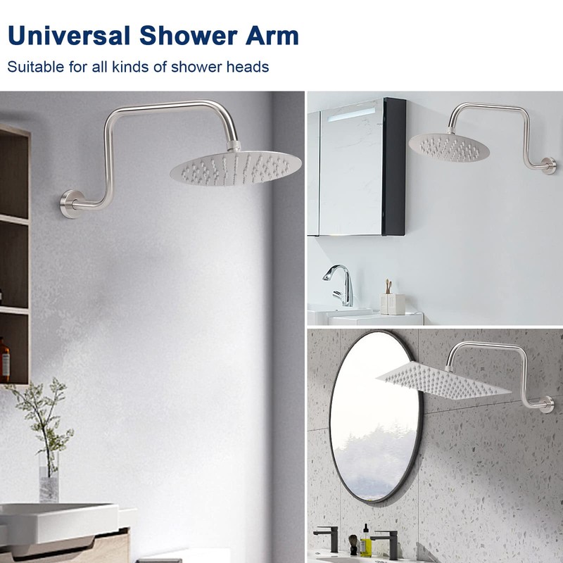 NearMoon S Shape Shower Extension Arm with Flange, Stainless Steel
