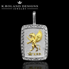 K. Roland Williams 316L Stainless Steel and Gold Winged Leaping Lion Amulet Pendant Honor Pride
