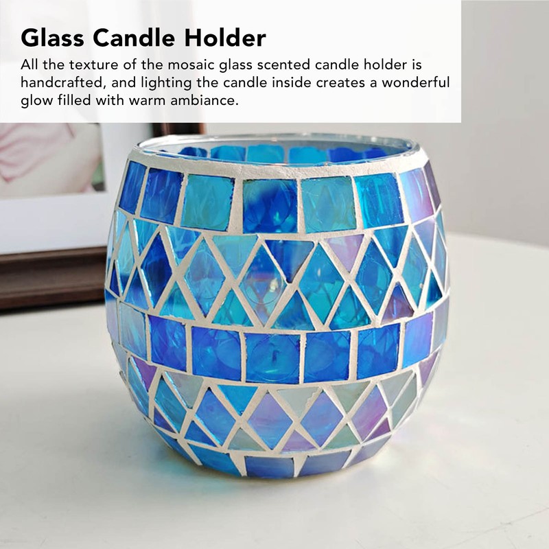 Purple Blue Mosaic Glass Candle Holder Romantic DIY Scented Candle