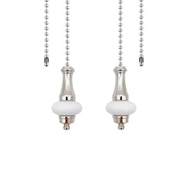 LuoQiuFa Ceiling Fan Pull Chain Set, Decorative Fan Pull Chain Pendant Extension, 2pcs White Ceramic 12 Inches Lighting & Fan Beaded Ball Fan Cord Extender Ornament with Connector