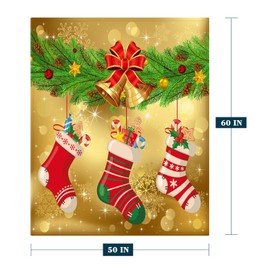 Neatee Living Christmas Decorative Throw Blanket Red Gold Christmas Stockings Blanket Xmas Holiday Throw Blanket Couch Sofa Bed Soft Lightweight Fuzzy Plush Fleece Blankets and Throws 50x60