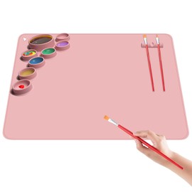 Silicone Craft Mat, 24"x16" Large Silicone Mat for Resin Casting,Painting Mat for Craft,Nonstick Silicone Sheet with Cleaning Cup & Paint Cup for Painting Art Clay DIY Creations and Play Doh (Pink)