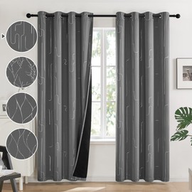Deconovo Grommet Silver Printed Total Blackout Curtains, Light Grey, 52W x 84L Inch