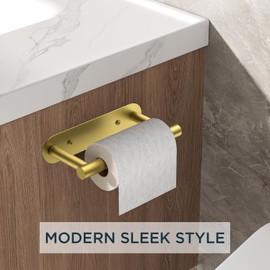 FORIOUS Toilet Paper Holder, Adhesive or Screw Wall Mount Pivoting Tissue Roll Holder for Bathroom, Stainless Steel Rustproof Self Adhesive Toilet Paper Roll Dispenser no Drilling, Brushed Gold