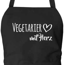 Huuraa Apron Vegetarian with Heart Gift Cotton Vegetarian Gift Idea, black, One size fits all