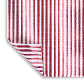 Cackleberry Home Red and White Ticking Stripe Woven Cotton Table Runner Reversible 14 x 90 Inches
