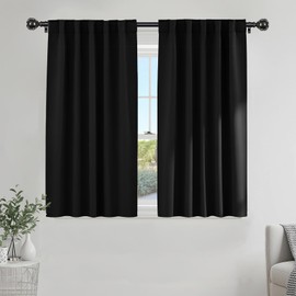 PONY DANCE Black Kitchen Blackout Curtains Over Sink, Short Curtains for Bahtroom Small Window, Thermal Insulated Back Tab/Rod Pocket Home Decor Bedroom Draperies, W 42 x L 45 inches, 2 Panels Set