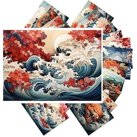 PIXILUV Vintage Postcards (24 pcs 4"x6" each) Amazing Japanese Style Dragons and Wave Illustrations Vintage Postcards Retro Greeting Card Book Illustration Reprint