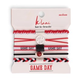 K'lani Game Day Hair Tie Bracelets – 5-Pack Stretchy No-Crease Hair Ties & Stylish Bracelets – Team Color Accessory for Hair or Wrist - Red & White, Large