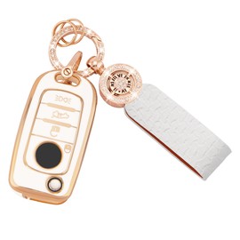 Koaudb Car Key Cover Compatible with Fiat Tipo Toro Nuovo Freedom 500X Doblo Argo Grazie 4 Buttons with Keychain Lanyard Soft TPU Key Fob Full Protection Case White with Gold (C-Fia-4)