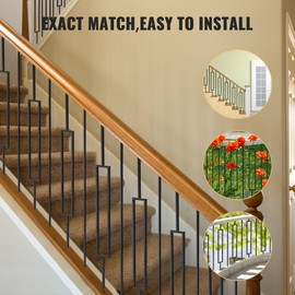 10 Pack Wrought Iron Balusters Set, LMYYGOO Iron Balusters for Staircase Interior (10, Square & Straight)