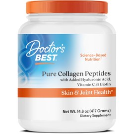 Doctor's BEST Pure Collagen Peptides w/Hyaluronic Acid - Collagen Powder Supplement for Women & Men, Unflavored, 18 g Protein & 90 mg Vitamin C per Serving, Supports Healthy Skin & Hair - 14.8 oz