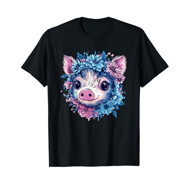 Cute Piglet Surrounded By Flowers T-Shirt