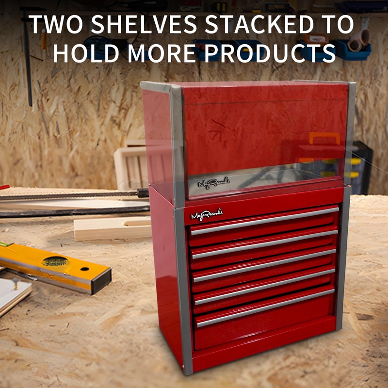 MayRecords Red Mini Metal Tool Box with 5 Drawers and