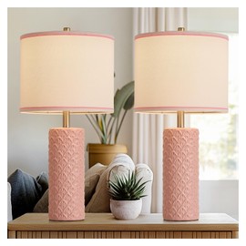 HELIJIA 27" Farmhouse Bedside Table Lamp Set of 2, Pink Modern Ceramic Lamps for Living Room, 3 Color Temperature Rustic Table Lamps for Bedroom, Night Stands, Dorm,Office, Home Décor (Bulb Included