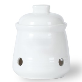 HAOTOP Ceramic Garlic Keeper with Lid, Mini Garlic Saver Container for Countertop, Kitchen Decor (White)