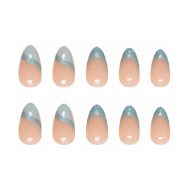 BABALAL Press on Nails Medium Almond Fake Nails Blue Glue on Nails French Tip Acrylic Nails 24Pcs Bling Swirl Manicure False Nails Stiletto Full Cover Artificial Nails