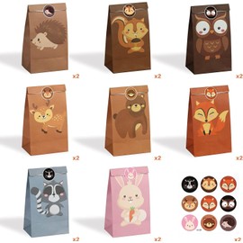 LEMESO 16 Bolsas de Papel Kraft para Regalos Bolsas de Dulces con Pegatinas Adhesivas para Cumpleaños Fiestas Infantiles Navidad