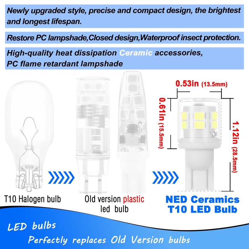 Heifymi T5 T10 Wedge Base LED Landscape Lights, Daylight White