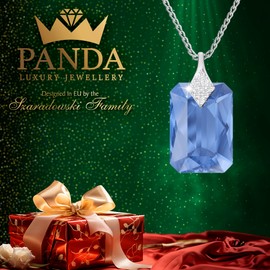 PANDA LUXURY JEWELLERY Women's Necklace 925 Silver Chain with Pendant Stone 12 Birthstone Chain with Crystals Rectangular Girls Jewellery for Her Gift, Sterling Silver, Crystal