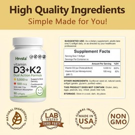 Vitamin D3 & K2, 250 Veggie Softgels – 2-in-1 Formula (5000 IU D3 + 100 mcg K2 MK7) | Supports Healthy Bones, Teeth, Heart & Immune System