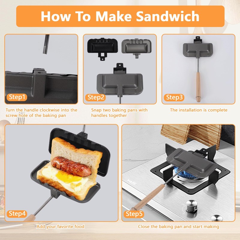 Qivine Hot Sandwich Maker, 4w1h Sandwich Maker Double Sided Pie