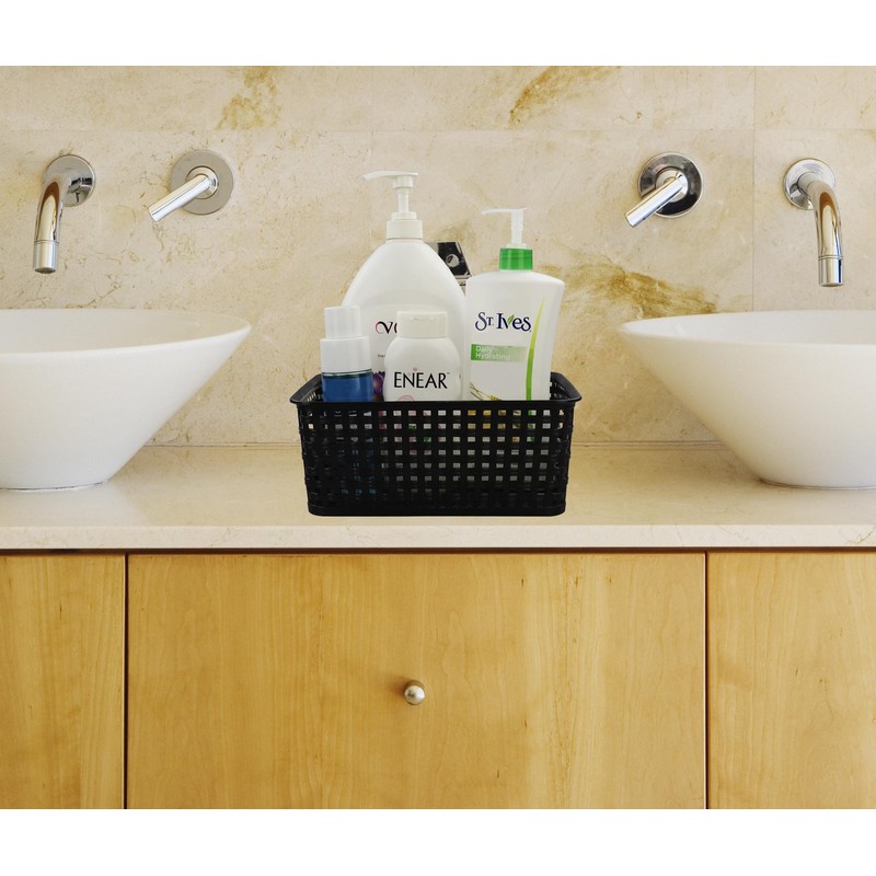 Morcte Organizador de contenedores de cesta de plástico negro, paquete