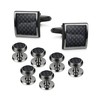 LOYALLOOK 8pcs Mens Carbon Fiber Cufflinks and Shirt Studs Set