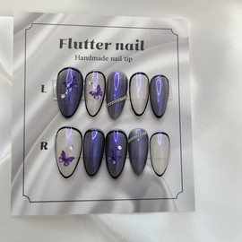 Purple Butterfly Handmade Nail Tips - Midi Ballet / 보라빛 나비 수제네일팁 - 미디발레