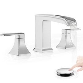 4-16 Inch Waterfall Faucet, Modern Brass Chrome Bathroom Faucet 3 Hole, 2 Handles Widespread Bathroom Sink Faucets with Pop-up Drain, Supply Hoses, Solid Brass Bathtub Faucets Chrome 2 Handle