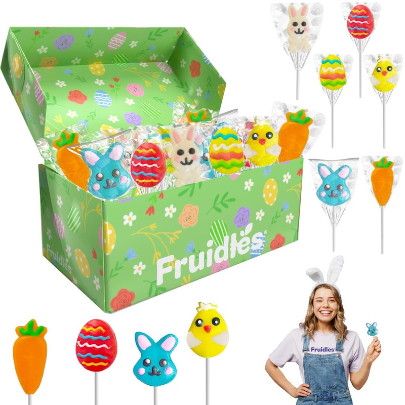 Fruidles Happy Easter Variety Pack Lollipops Suckers, Colorful Easter Eggs,