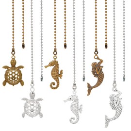 BENECREAT 6 Styles Ocean Theam Ceiling Fan Pull 14 Inch Long Chain Extension Turtles Seahorses Mermaids Pull Chain Extension Ball Chain Connector for Bathroom Toilet Light