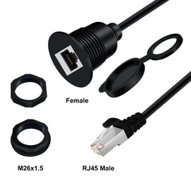 HuaLiSiJi CAT6 RJ45 Flush Mount Male to Female LAN Ethernet Extension Cable 1000Mbps Gigabit with Threaded Fixing and Dust Cover for Car Dashboard and Conference Table (0.5 m/1.6 ft)