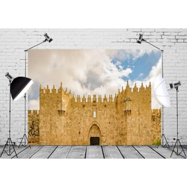 Loccor Fabric 9x6ft Jerusalem Old City Backdrop Israel Jaffa Gate Exterior View Photography Background Sukkot Rosh Hashanah Party Decorations Video Photo Studio Props Home Decor Banner Wallpaper