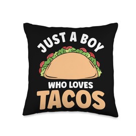 Funny Taco Lover Just A Boy Who Loves Tacos Mexican Food Throw Pillow