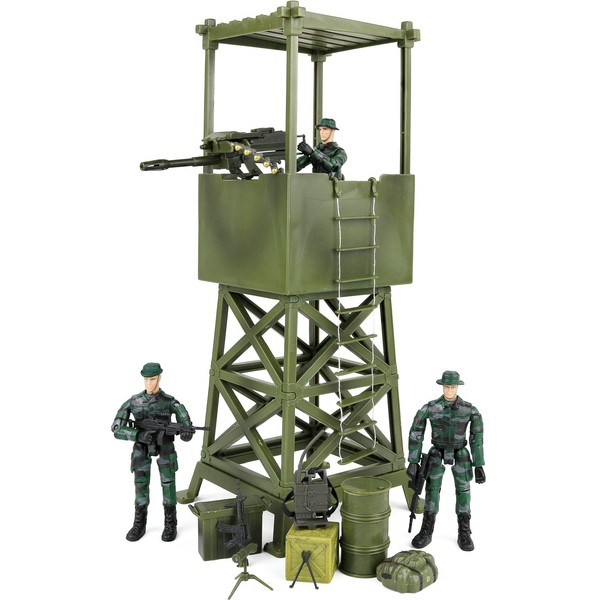 Click N' Play Military Lookout Watch Tower 16 Piece Play Set with Accessories, Green