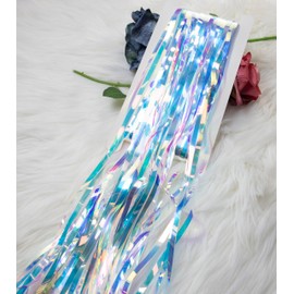 Sharonlily Gorgeous Iridescent Fringe Curtains, 2 Pack of 3.3X 3.3 ft Holographic Tinsel Backdrop Streamers, Sturdy Metallic Foil Door Curtain for Birthday Bachelorette