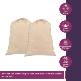 Vibrance Pack of 2 Heavy Duty Large Laundry Storage Shopping Bag (17x12 Inches) - 100% Cotton, Highly durable, Draw-cord with cord-lock, Machine Wash and reusable Travel Bag