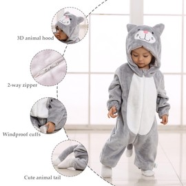 TONWHAR Unisex-Baby Animal Onesie Costume Cartoon Animal Outfit Homewear Kids' One-Piece Rompers (3-4T,Gray cat)