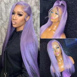 ORIGEN Purple Lace Front Wigs with Baby Hair for Black Women Human Hair Pre Plucked Straight Colored 13x4 Lace Frontal Glueless Wig 30 Inch 180% Density