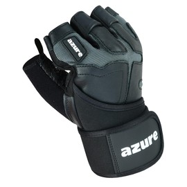 Azure Leather Weight Lifting Gloves Black/Grey Men Gym Fitness Workout, Anti Slip Padded Full Palm Protection, Women Bodybuilding Strength Training Exercise, Half Finger Cycling Rowing Climbing Large
