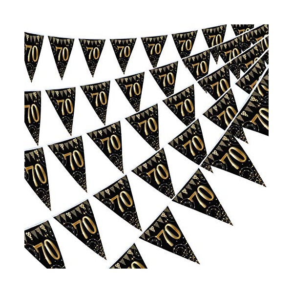 Frienda Happy Birthday Banner Bunting Flags 5 Pieces Gold and Black Glitter Birthday Anniversary Party Decoration Supplies, 7.4 x 10.8 Inch (80th Birthday)