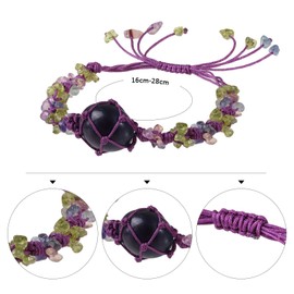 SUNYIK Natural Hand Woven Net Fluorite Braided Bracelet for Women Men, Irregular Fluorite Peridot Crystal Chips Bracelet Adjustable Amulet Protection Jewelry