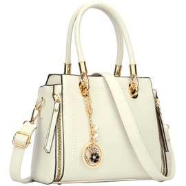 KKXIU Stylish Women Satchel Purses and Handbags Vegan Leather Top Handle Shoulder Crossbody Bag (Paper White)