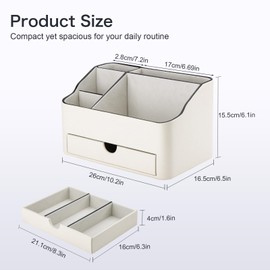 KINGFOM Desk Organizer with Drawer, Multifunction Pencil Holder for Desk, Desk Organizer and Accessories 5 Comparetments for Home Office Supplies (Ivory White)