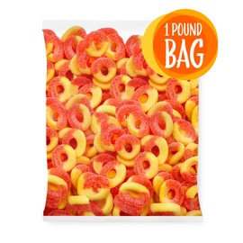 Peach Rings Gummies, Sour and Sweet Chewy Candy, 1-Pound Bag